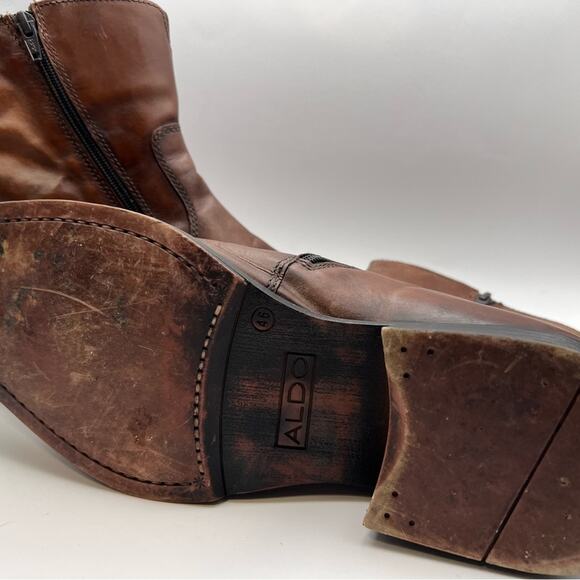 Aldo Dark Brown Leather Men's Boots Size 12 - Picture 3 of 9